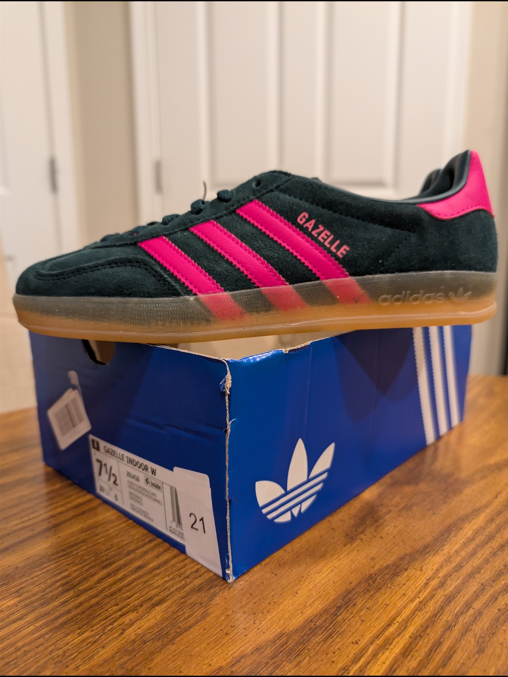 Adidas Gazelle Black Suede Sneakers with Pink Stripes